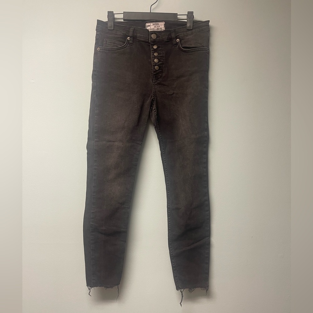 Free People Skinny Black Button-Fly Jeans
